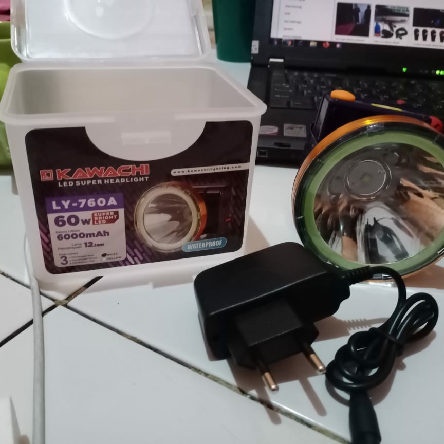 Senter Kepala Kawachi Super Terang - Senter Kepala Waterproof Tahan 12 Jam - Senter Kepala Kawachi 60 Watt LY-760A