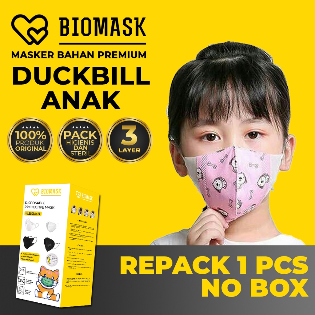 [Ingatkan Diskon] BIOMASK - Masker Duckbill Anak Motif Lucu 3 Ply - 1 Pcs Kids Mask BISA PILIH Cewe / Cowo Ya Model KN95 Melindungi Dengan Nyaman - 1Pcs NON Medis