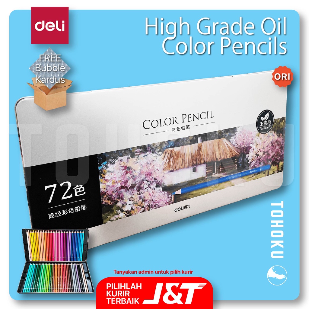 

(Pack Aman) Kotak Kaleng 72 Pensil Warna High Grade Oil Color Pencils - Deli