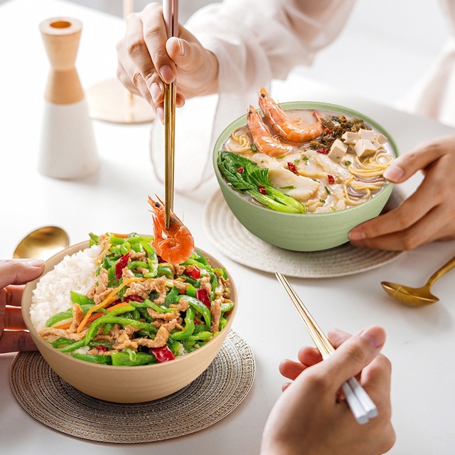 Mangkok jerami gandum mangkok 15 cm Plastik Jerami Gandum Mangkuk