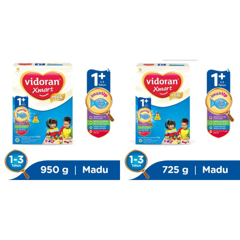 Vidoran Xmart 1+ imunUp Susu Formula Madu 700 & 925gr| Susu pertumbuhan anak 1-3 tahun