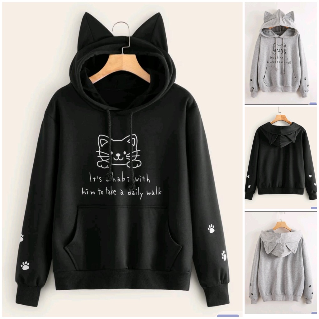 SWEATER HOODIE OVERSIZE MEOW CAT KIYOWO HOODIE WANITA LUCU KOREAN STYLE