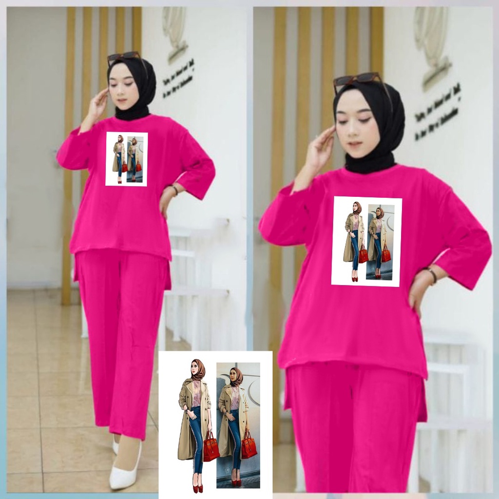 Setelan Tunik Muslim Hijab Girl Red Bag / Blouse Wanita