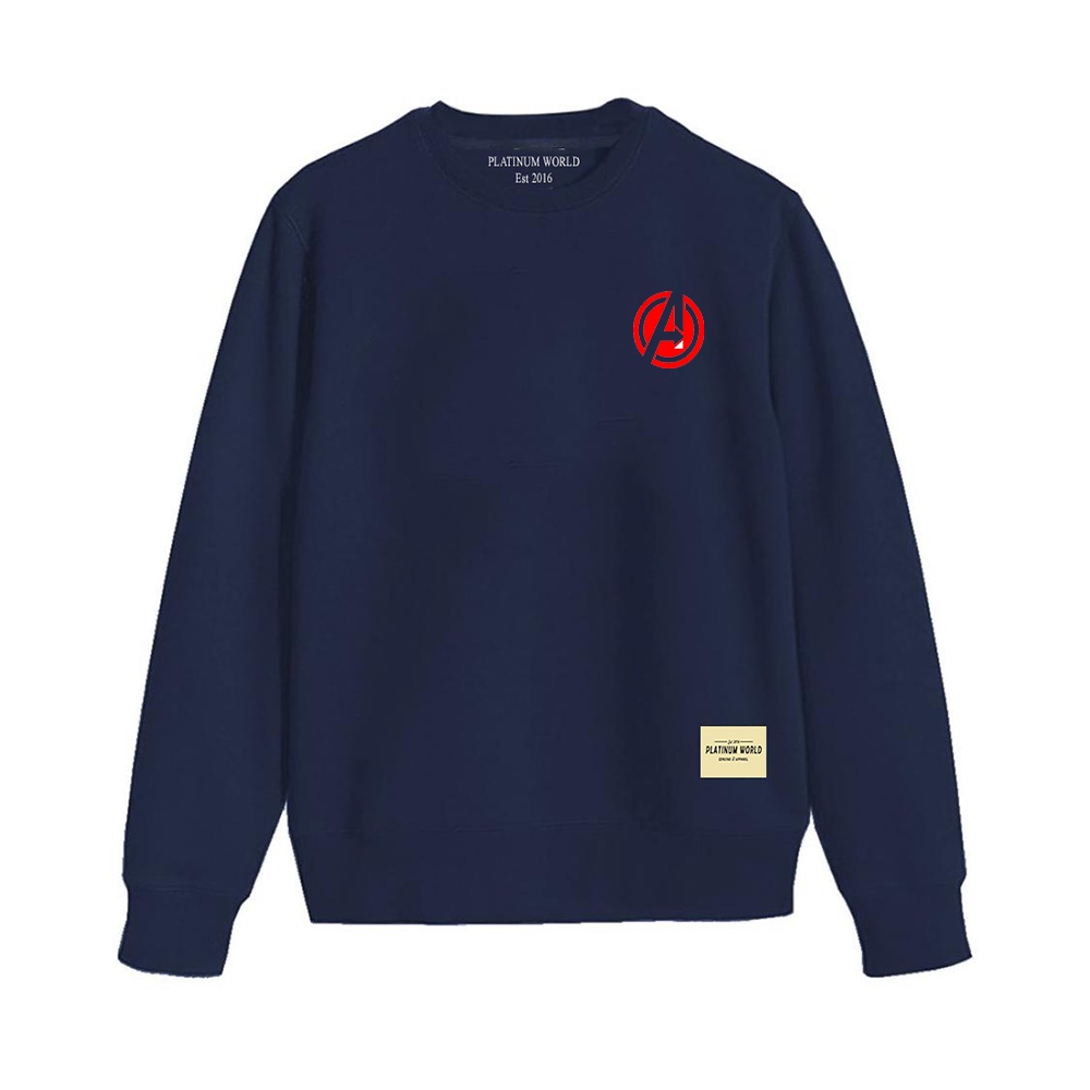 PLATINUM WORLD 12 Crewneck Jaket Sweater Logo Marvel Navi - Biru Dongker Basic  Authentic Quality