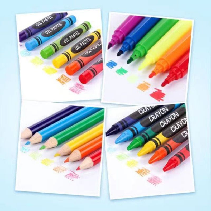 (COD) Set Crayon 42,46,150&amp; 208 Pcs / Alat Warna Crayon Set / Alat Tulis / Alat Melukis