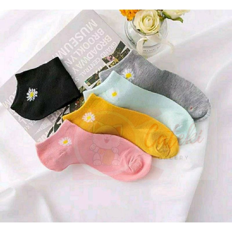 [CTK] PROMO Kaos Kaki Motif Bunga Wanita Kaos Kaki Pendek Fashion Flower Daisy Semata Kaki Ankle Sock