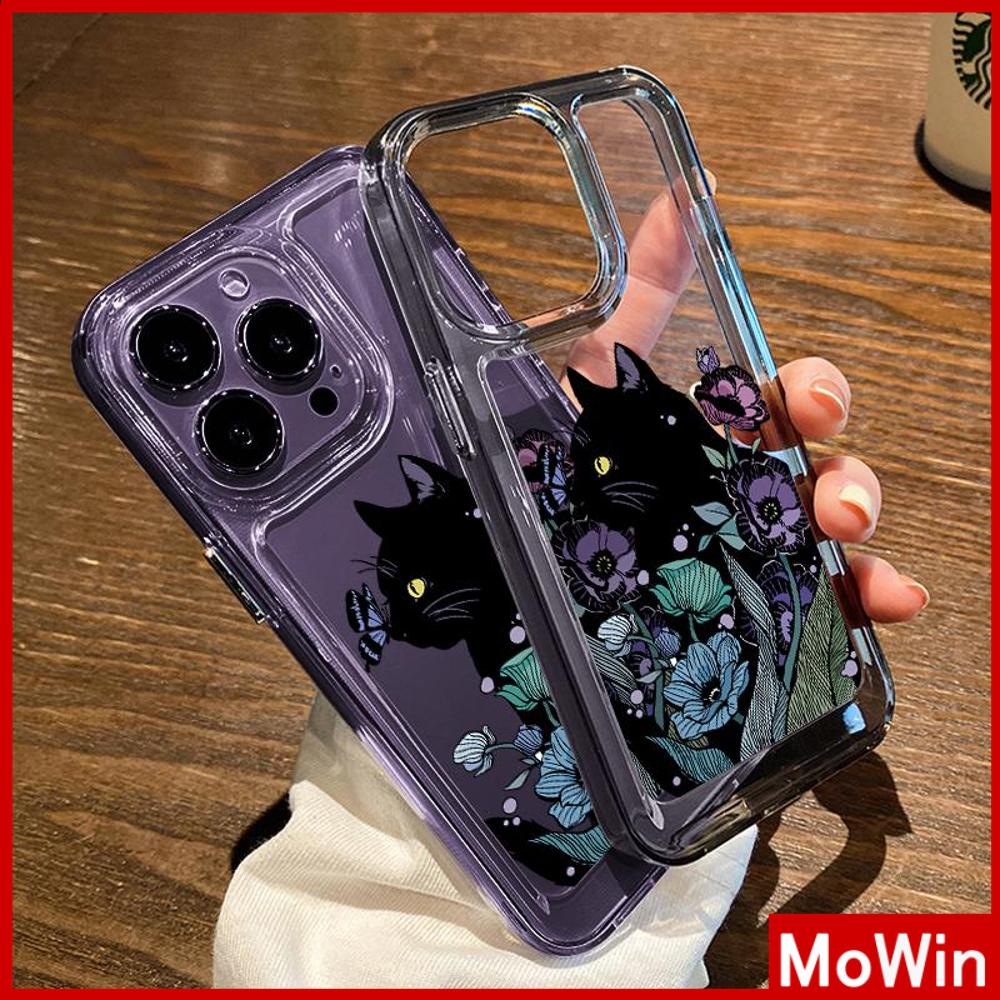 For iPhone 14 Pro Max iPhone Case High Clear Acrylic Hard Case Plating Buttons Shockproof Dark Purple Cat Compatible For iPhone 13 Pro max 12 Pro Max 11 xr 7plus 6splus 8plus