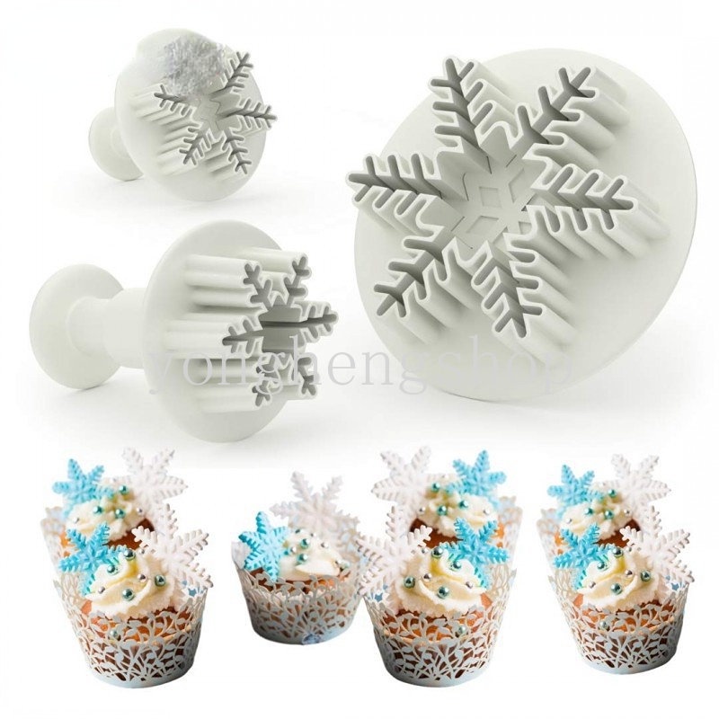 3pcs / set Cetakan Pemotong Biskuit / Kue Kering Bentuk Snowflake Untuk Dekorasi Natal