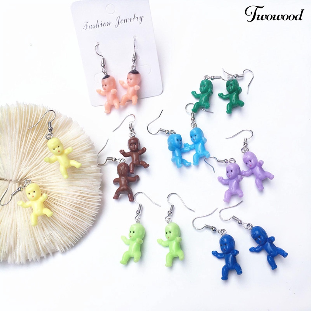 Twowood 1 Pasang Anting Kait Gantung Wanita Desain Boneka Bayi Mini Realistis Handmade Untuk Hadiah