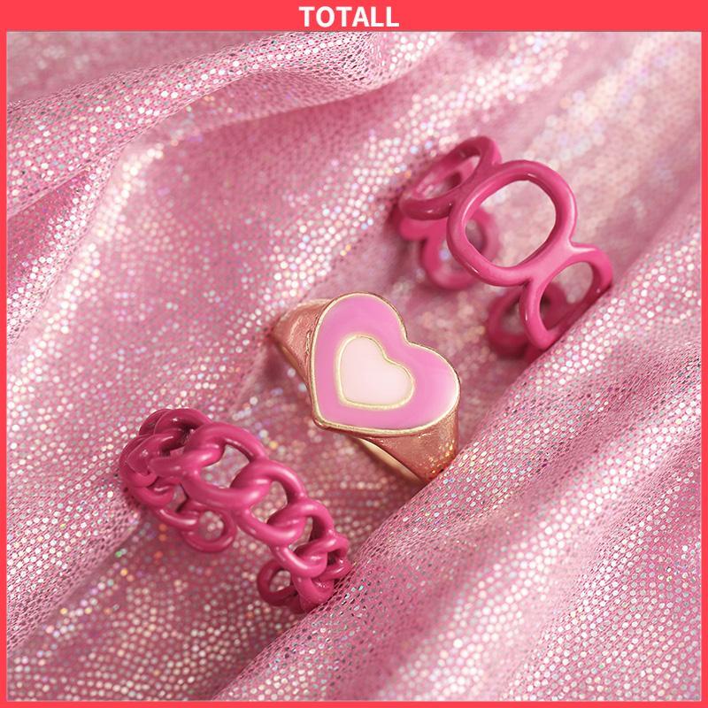 COD 3PCS Heart Geometry Rings Cincin Geometri Jantung Cincin Mode Menetes Minyak yang Dapat Disesuaikan untuk Aksesoris Perhiasan Wanita-Totall