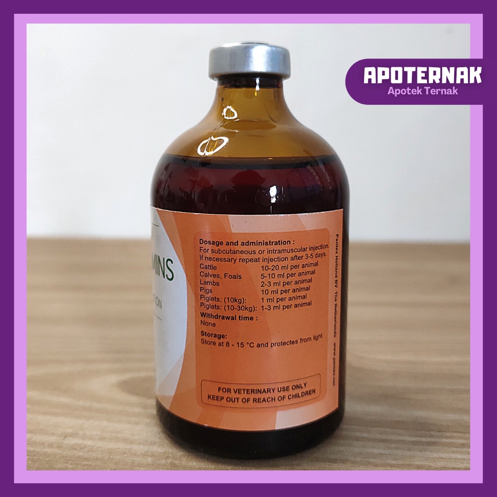 PANTEX MULTIVITAMIN | multivitamin injeksi vit A D3 E B1 B6 C dan K3 Untuk Sapi Kambing Kuda dll | 100 ml | Pantex Holland | Apoternak