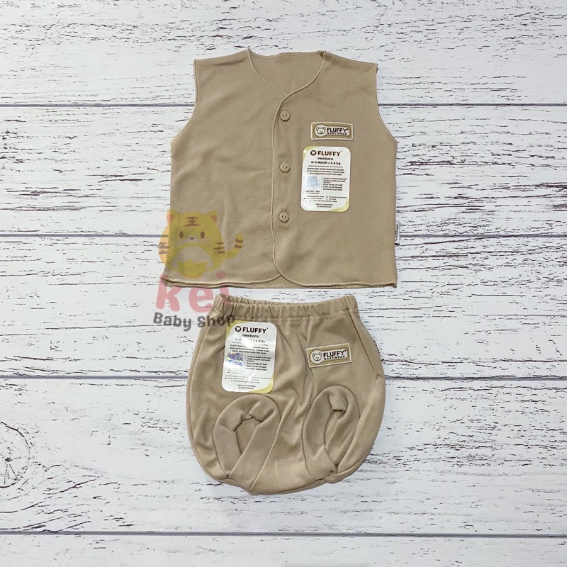 Baju Bayi Newborn Set Fluffy Kutung Neci SNI Khaki - Set Baju Bayi Fluffy