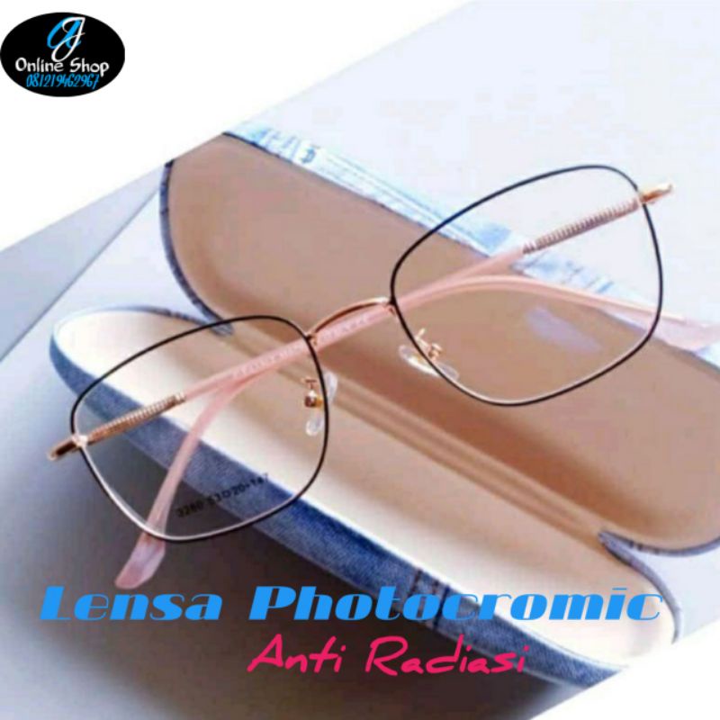 Kacamata 3280 paket Lensa photocromic plano Minus plus free box Lap cairan