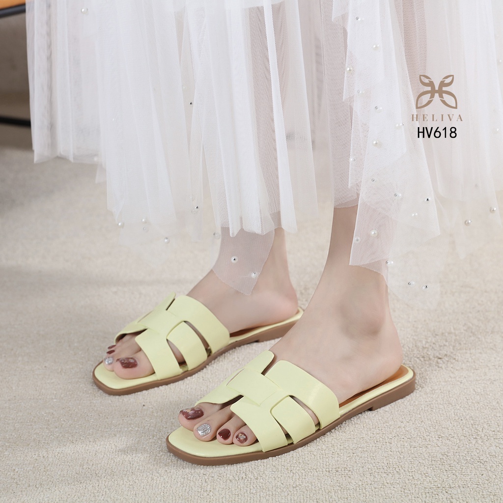 HELIVA MONICA Flat Shoes Teplek Sol 1,5cm Rendah Sandal Slide Bahan Kulit HV618 Original Brand