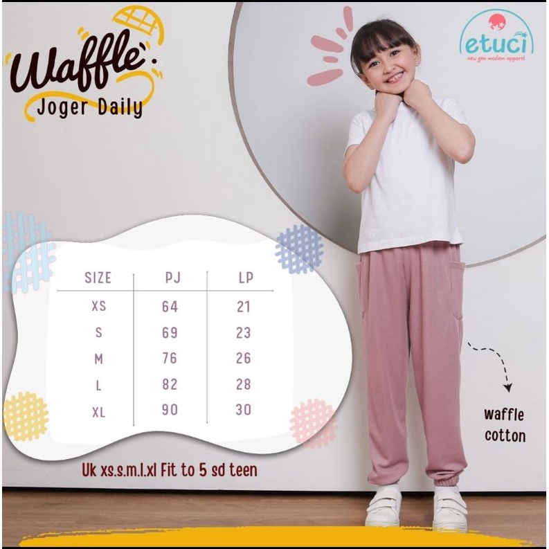 Jogger Waffle Anak Perempuan, Celana Anakl Cewek Little Dino Etuci