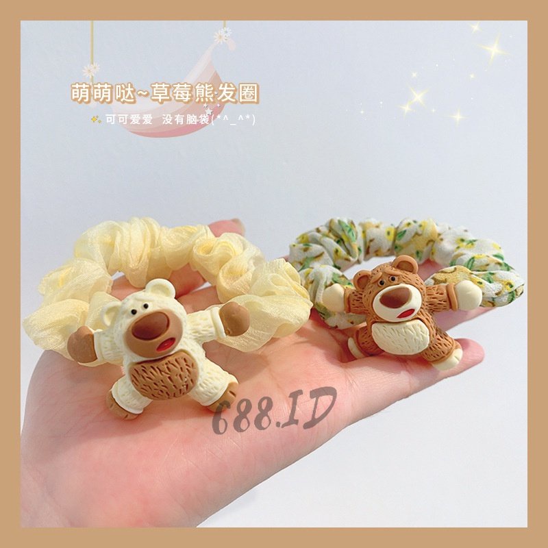 Ikat Rambut Korea Karakter Beruang Bear Lucu Cantik Scrunchie Impor Kunciran untuk Anak Perempuan Wanita Dewasa KCR 22