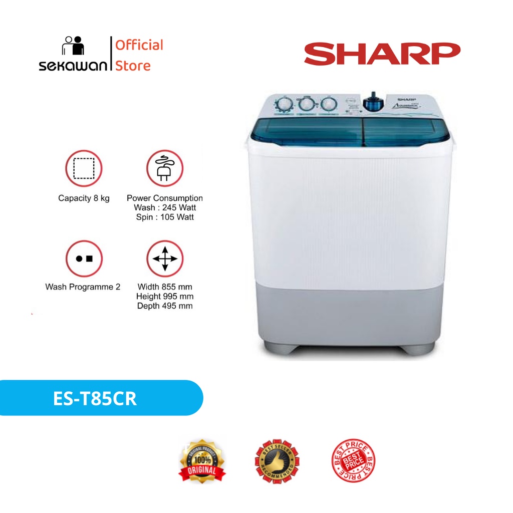 Jual Mesin Cuci 2 Tabung 8 Kg SHARP ES-T85CR | Shopee Indonesia