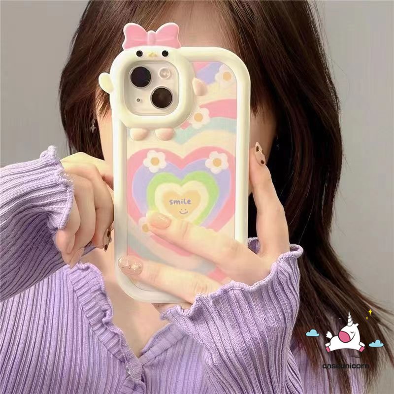 Case Untuk Samsung A23 A14 A04 A13 A04s A04E A12 A50 A50s A52s A30s A73 A51 A03 A31 A52 A53 A22 A11 A02s A32 A33 A53 A21s A71 3D Busur Monster Lensa Gradasi Love Hati Daisy Soft Cover