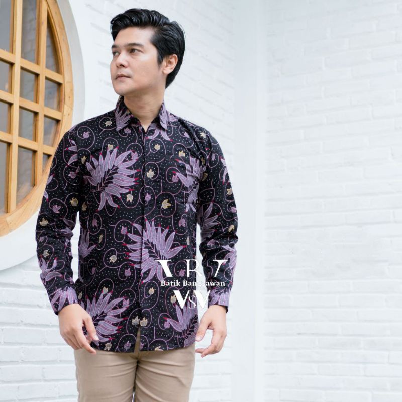 KEMEJA BATIK PRIA LENGAN PANJANG SIZE M L XL XXL  BSWART BatiK HRB026 Kenongo Hem Panjang Padi