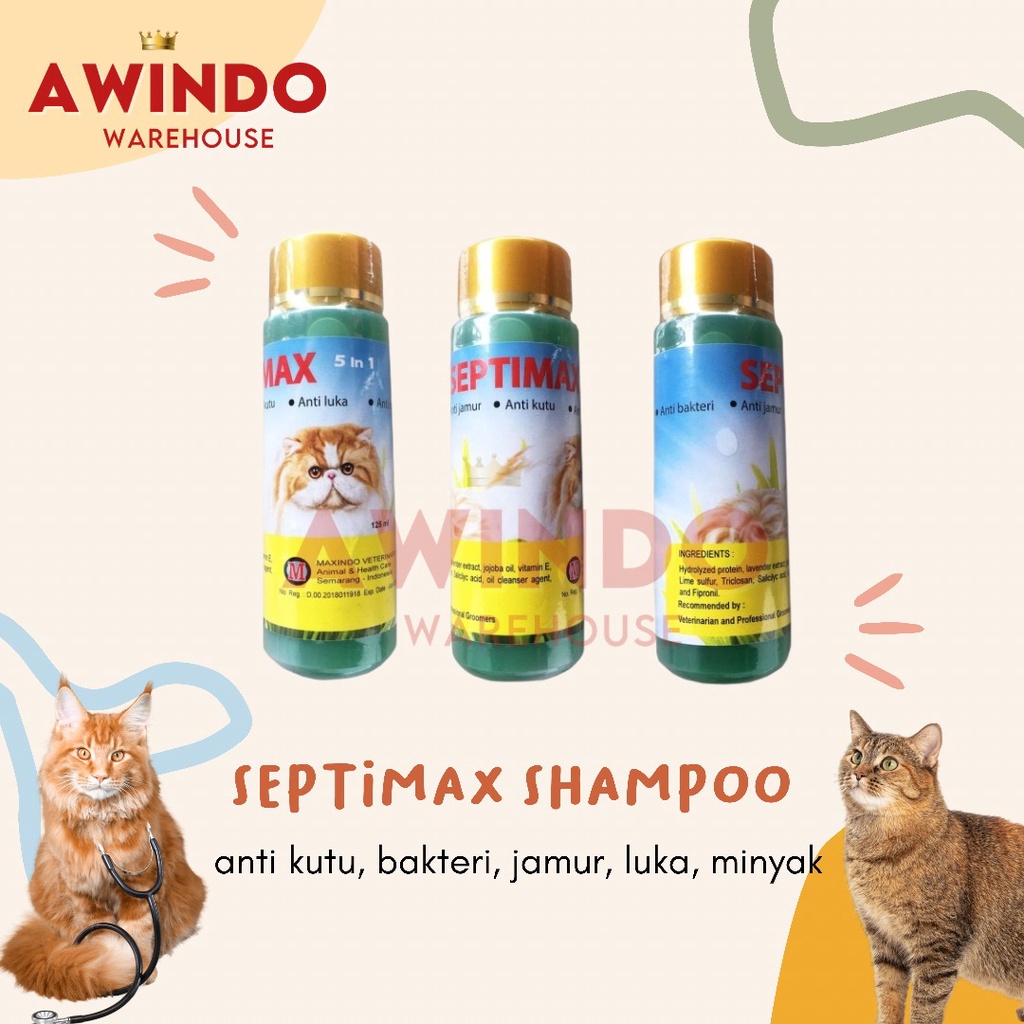 SEPTIMAX - Shampo Shampoo Sampo Kucing Anti Kutu Bakteri Luka Jamur Minyak 125ml SETPIMAX