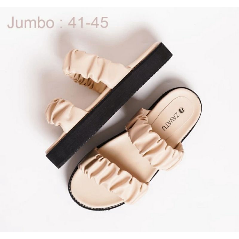 New Arrival Sandal Wedges Kerut Wanita MK-396 Wedges 3cm Ukuran Super JUMBO 41-42-43-44-45 Sendal Oversize Cocok Buat Kaki Gemuk Lebar JUMBO Moka, 42