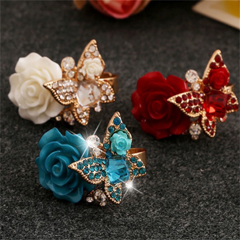 Rose Cincin Gaya Etnik Bohemian Retro Motif Kupu-Kupu Bahan Alloy Untuk Perhiasan Wanita