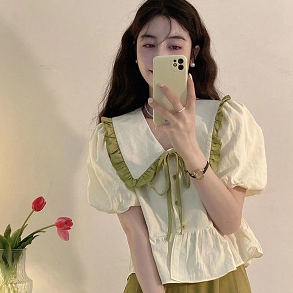 Baju Atasan Wanita Kekinian Korean Style Lucu Casual Lengan Pendek Top