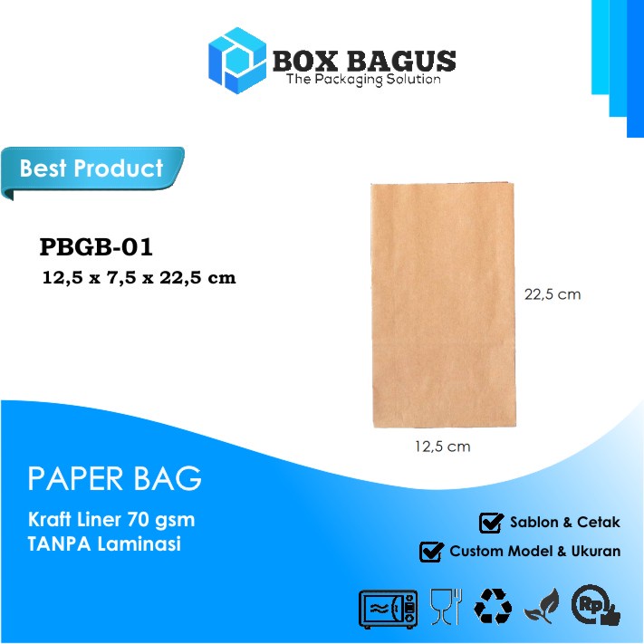 PAPER BAG 12,5x7,5x22,5 KRAFT 70 GSM - GOODIE KANTONG KERTAS SOUVENIR GIFT KUE ROTI NASI BURGER