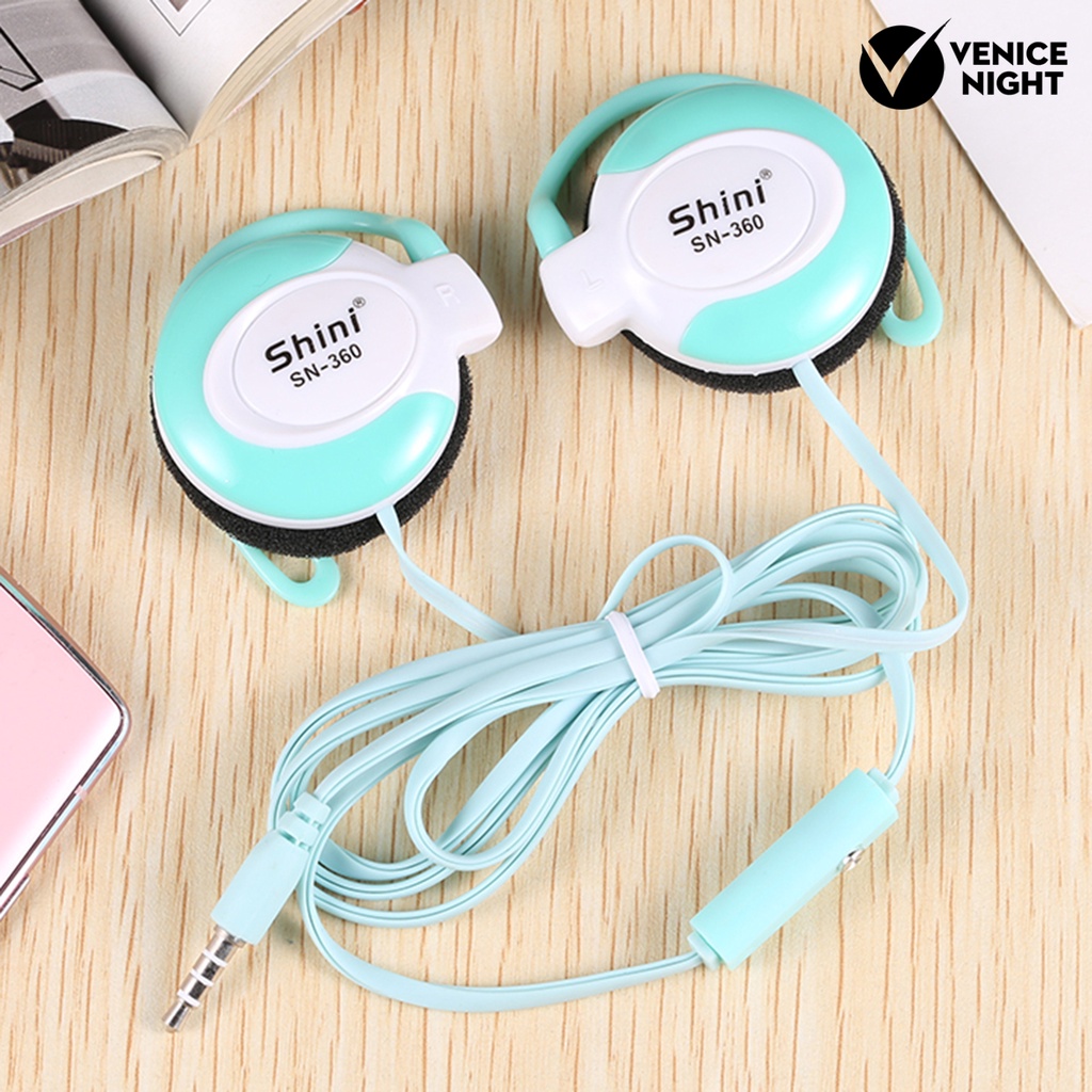 (VNEP) (Berkabel) Q360 Headphone dengan Kontrol Garis Mikrofon Warna Cerah 3.5mm Ear Hook Earphone Earpiece untuk Telepon