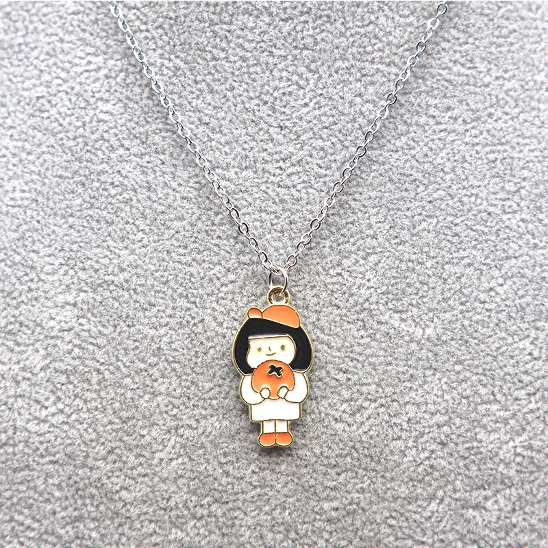 Kalung Rantai Liontin Kartun Astronot Bahan Stainless Steel Alloy Untuk Aksesoris Pakaian Anak Perempuan