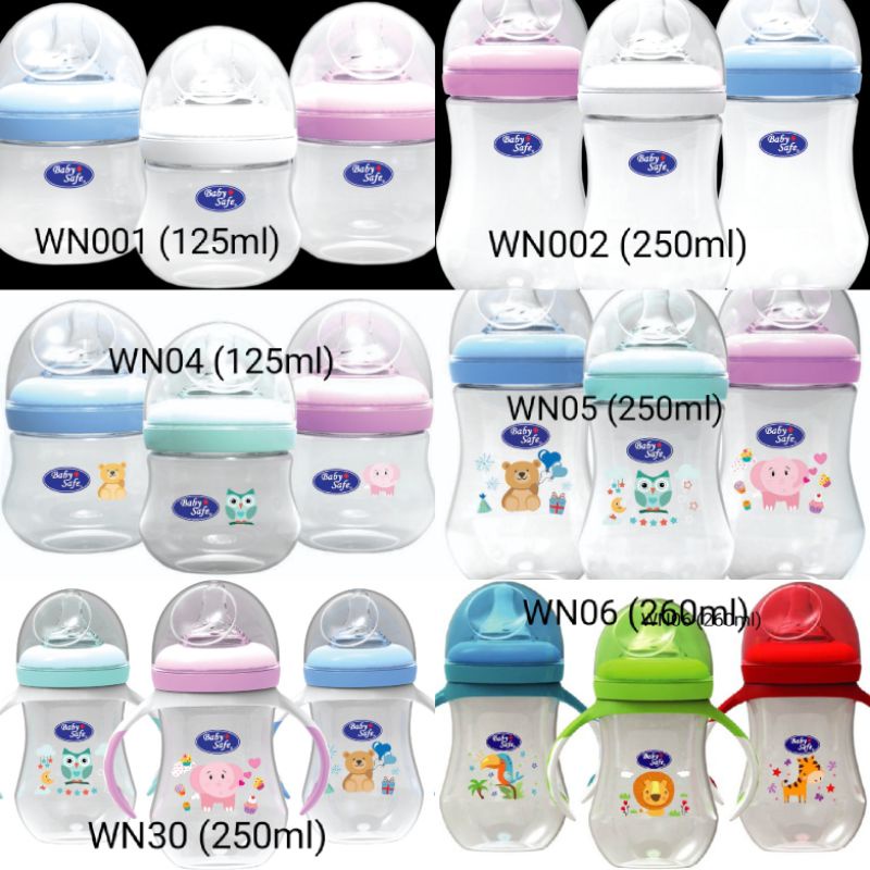 Baby Safe Wide Neck Botol susu 125ml 250ml, Babysafe bottle WN001 WN002 WN04 WN05 WN30 WN06 WN07 WN08