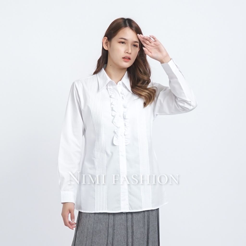 Kemeja Putih Polos Wanita | Baju Kantor Jumbo Cewek Formal | Atasan Kerja Wanita Rempel Fashion