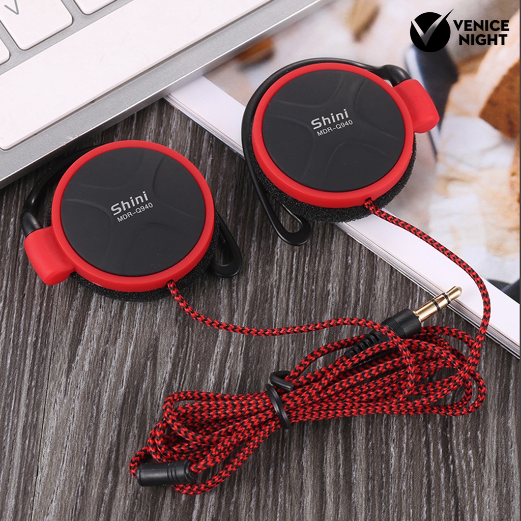 (VNEP) (Berkabel) Earbud High Fidelity Sensitif Kebisingan Membatalkan Ergonomis 3.5mm Stereo Olahraga Ear Hook Earphone untuk Menjalankan