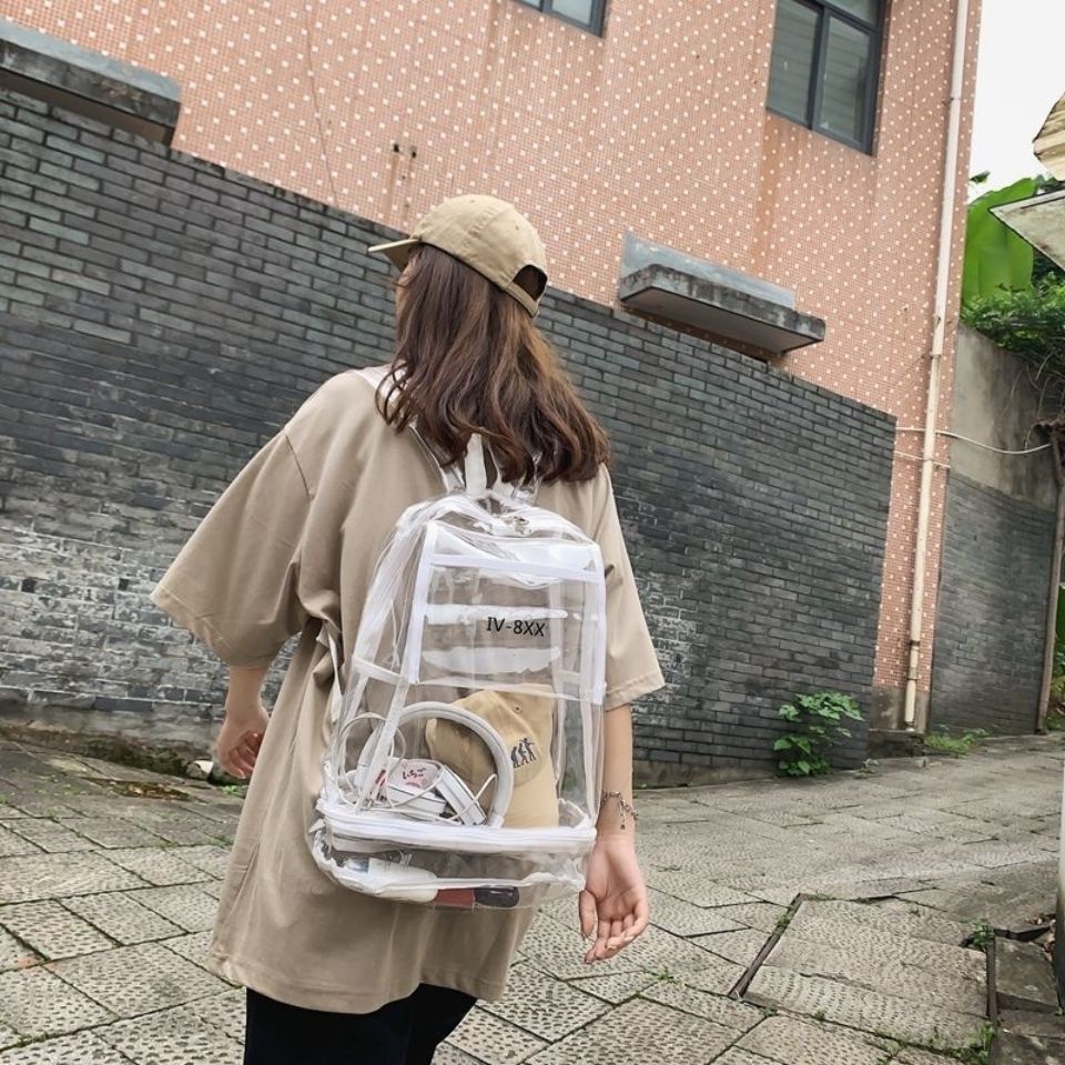 ☫✖Seraser baru transparan jelly pvc tas sekolah sekolah menengah pertama ransel wanita tren mahasiswa kampus kepribadian liar ransel