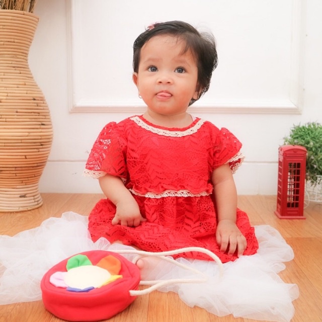 LILY Dress Gaun Anak Perempuan Brokat Gaun Formal Balita Dress Brokat Anak Warna Merah Ungu