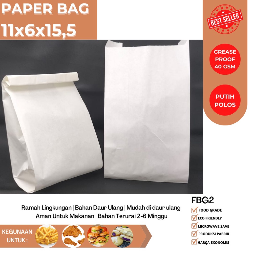 Paper Bag Burger Size 13x7.5x23 (Isi 50 Pcs-FBG2W)