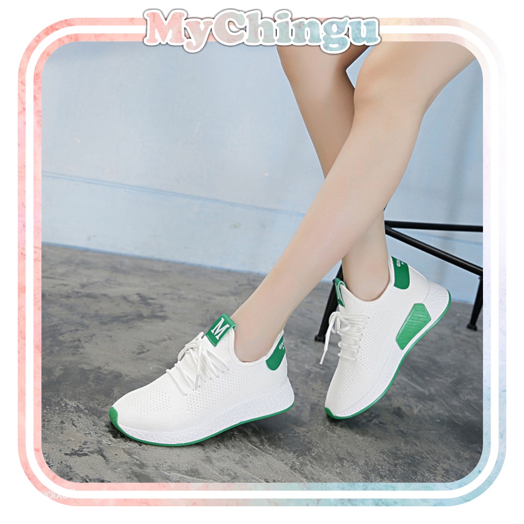 ❀ Chingu ❀ SEP014 (Tanpa Kotak) Sepatu Sneakers Wanita Motif M Polos Sporty Model Korea Fashion Casual Sport Olahraga Import