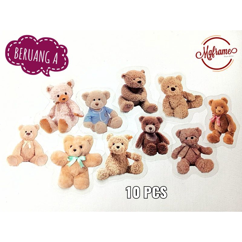 

10pcs/sticker transparan scrapbook dekorasi jurnal bunga dan beruang