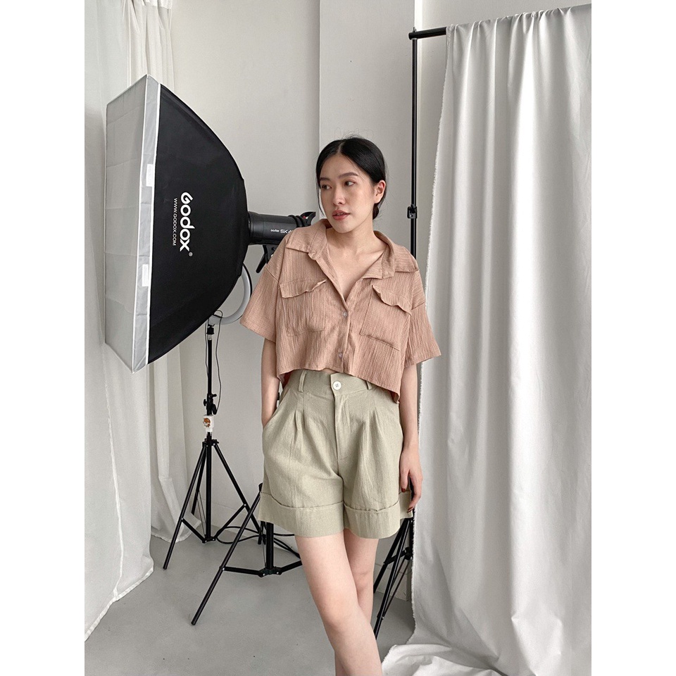 ASOKA Marleen Shirt 2152 - Kemeja Lengan Pendek - Kemeja Crop Top - Kemeja Wanita