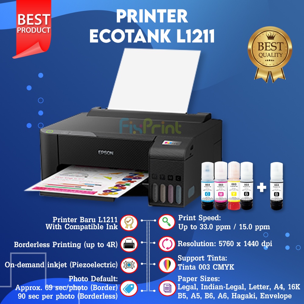 BUNDLING Printer Epson EcoTank L1211 L 1211 New, Pengganti Epson L1110 L1210 With Compatible Ink