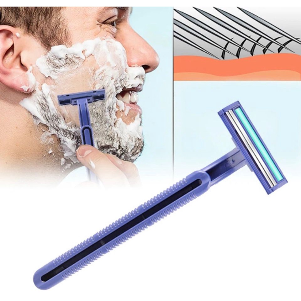 IC Alat Cukur Kumis dan Jenggot 2 Mata Pisau Cukuran Bulu Kemaluan Ketiak Rambut Kaki Manual Razor Double Blade Serbaguna