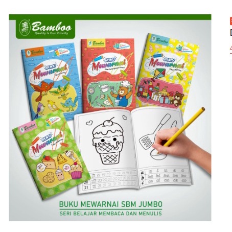 BUKU MEWARNAI BAMBOO UKURAN JUMBO BELAJAR MENULIS DAN MEMBACA