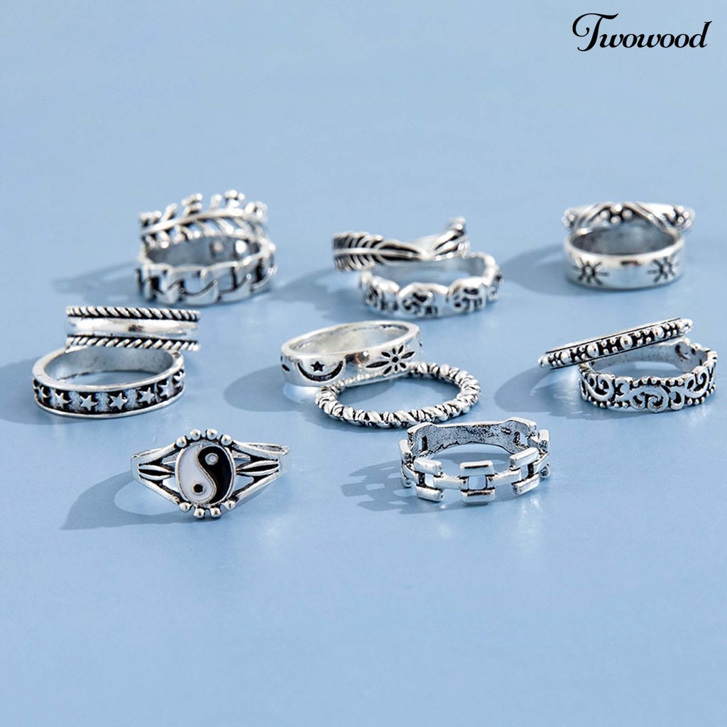 14pcs Cincin Knuckle Stackable Tai Chi Untuk Wanita