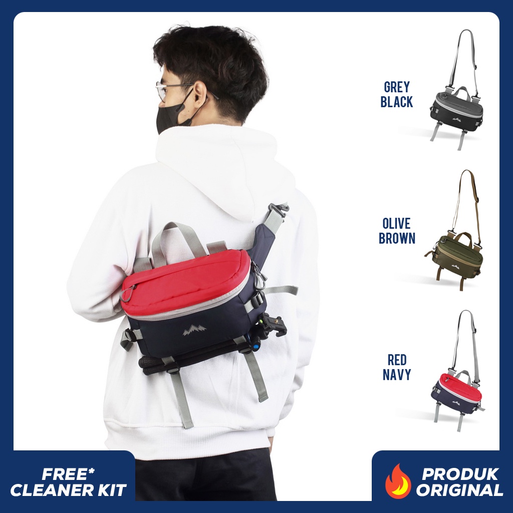 GEO RED NAVY x SOLLU Tas Kamera Selempang Pria Wanita Slingbag Lensa DSLR Mirrorless Sling Bag Camera Multifungsi Casual Camera Waist Bag Premium Shoulderbag Tas Slempang Bahu Waistbag Free Rain Cover Coat Pelindung Hujan Keren Terbaru Kekinian Branded
