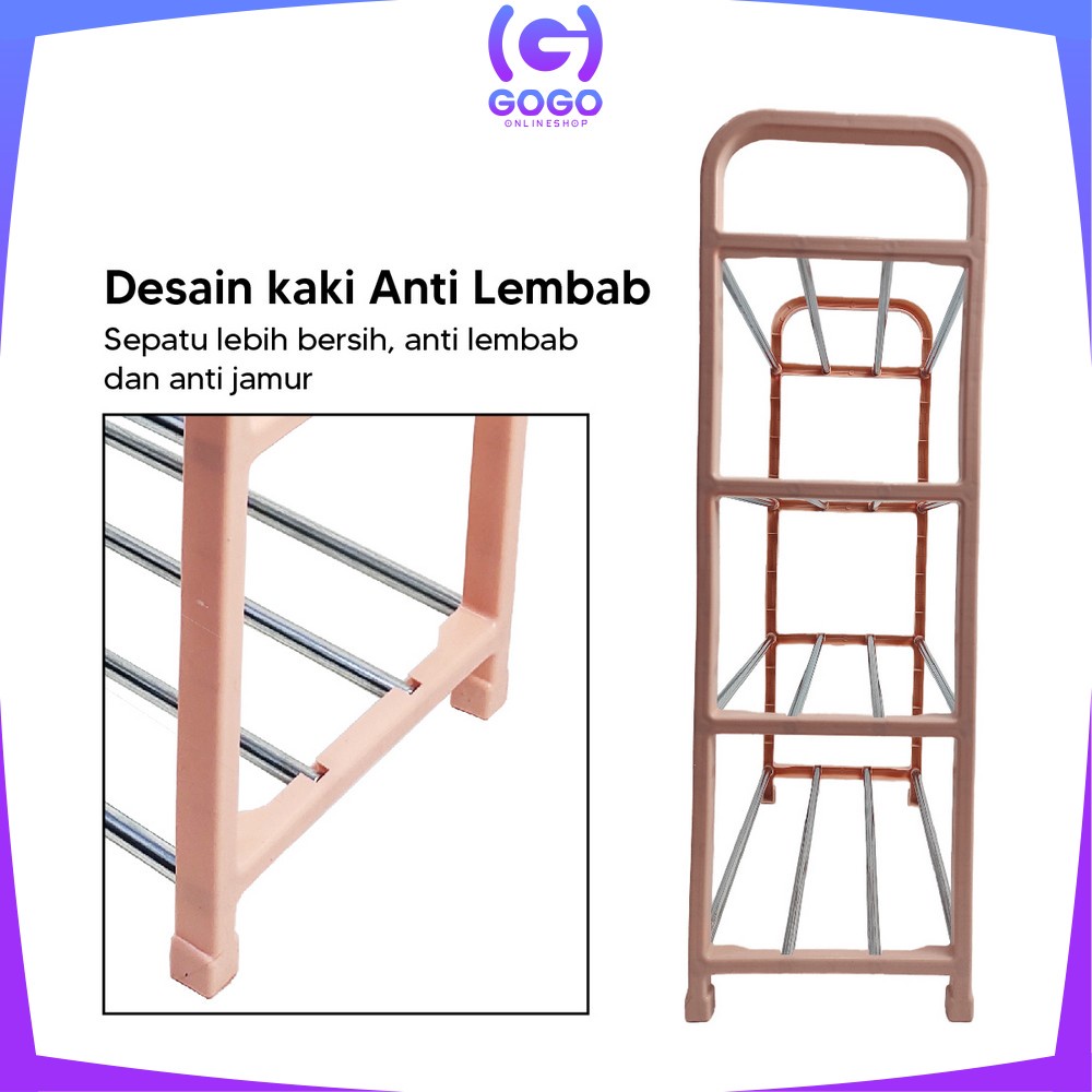 GOGO-C99 Rak Sepatu Susun 4 Tingkat Portabel Multifungsi Bongkar Pasang Motif Polos Warna / Tempat Penyimpanan Sandal Sepatu Organizer Rack Shoe Import