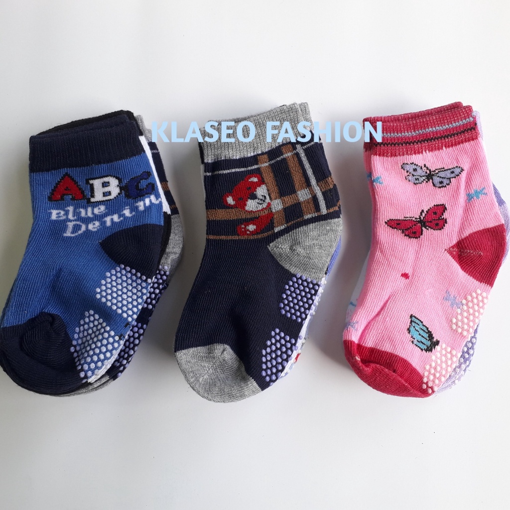 3 Pcs Kaos Kaki Bayi Isi 3 Anti Slip 0,5 - 1 Tahun Laki Laki Perempuan Cowok Cewek Baby Bintik