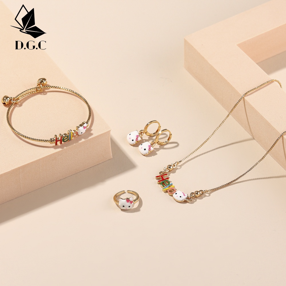 ♥D.G.C✅Titanium Set Perhiasan Gelang Anak Perempuan Kalung Fashion Anting Cincin Satu Set Aksesoris D411