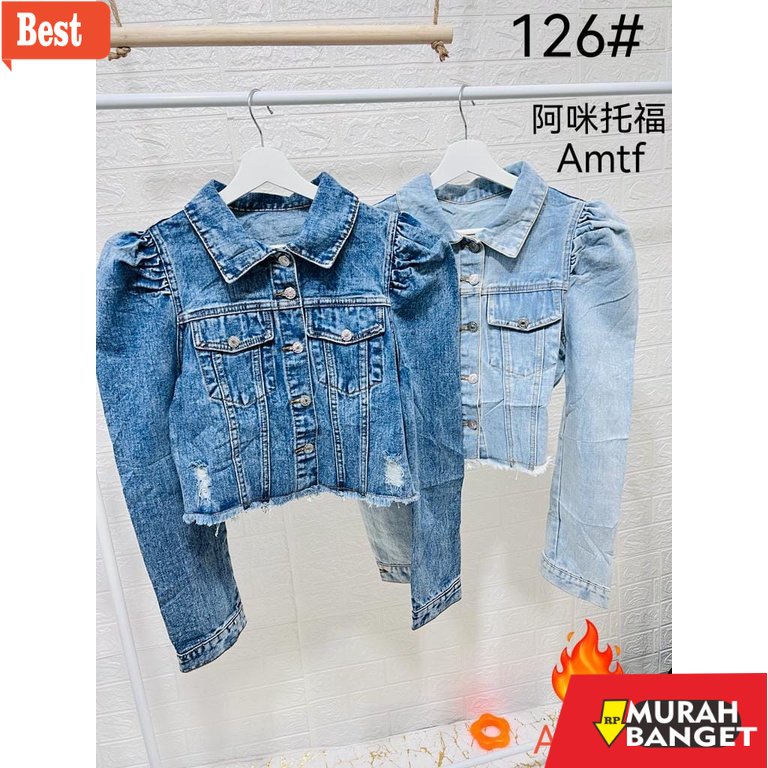 jaket hijaber Blazer Crop Jeans Denim Wanita Import #126