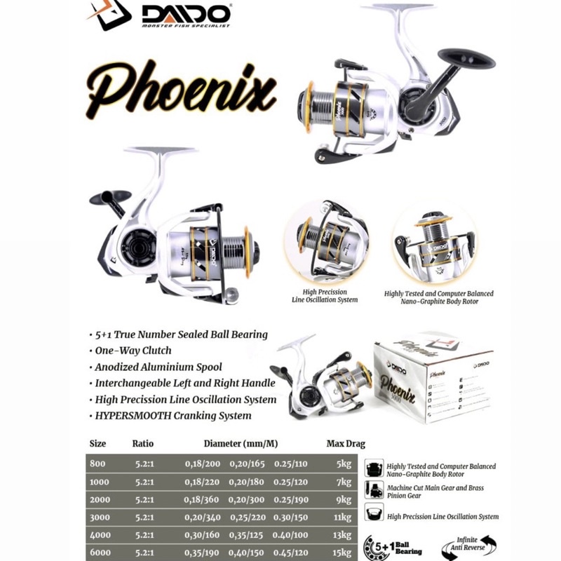 Reel DAIDO Phoenix & Ares One Way | 1000 2000 3000 4000 6000