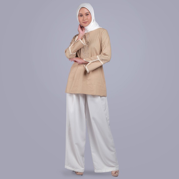 TUNIK-MUSLIM- ZOYA TARIZA TUNIK - BAJU ATASAN WANITA - XS,KHAKI -MUSLIM-TUNIK